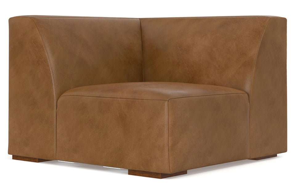 Caramel Brown Genuine Leather | Rex Corner Sectional in Genuine Leather