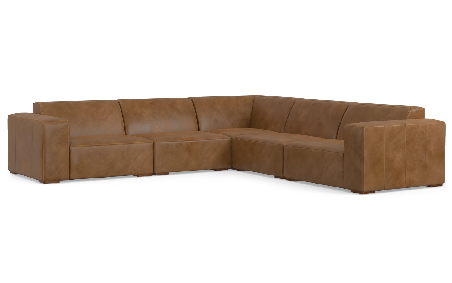 Caramel Brown Genuine Leather | Rex Corner Sectional in Genuine Leather