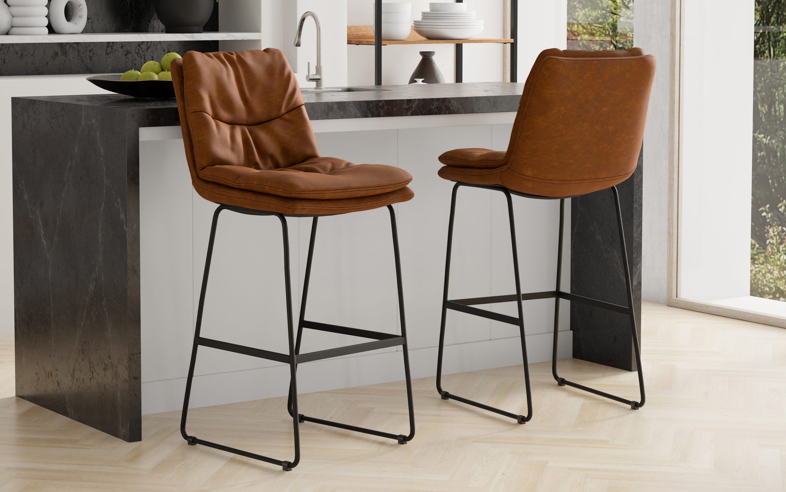 Camel Brown Vegan Faux Leather | Danika Bar Stool (Set of 2)