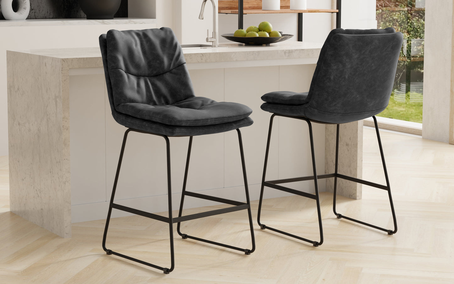 Distressed Charcoal Grey Vegan Leather | Danika Counter Height stool (Set of 2)