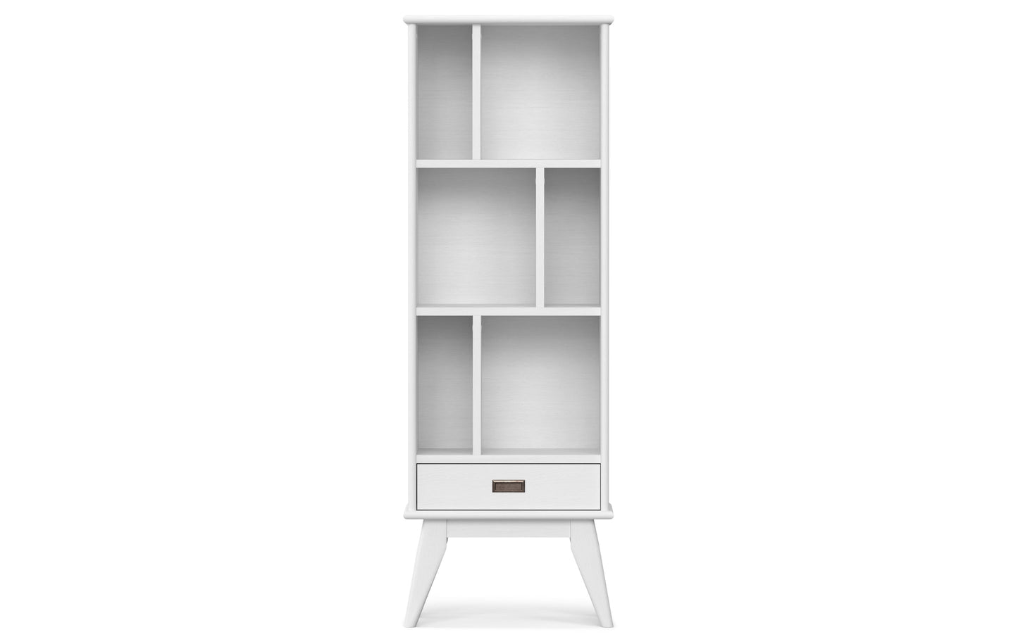 White | Draper Mid Century 64 x 22 inch Bookcase with Storage in Medium Auburn Brown