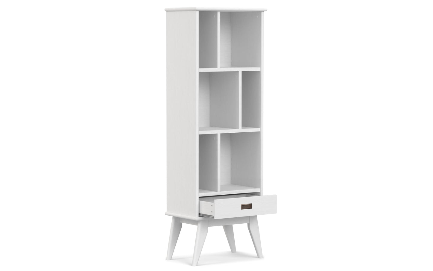 White | Draper Mid Century 64 x 22 inch Bookcase with Storage in Medium Auburn Brown