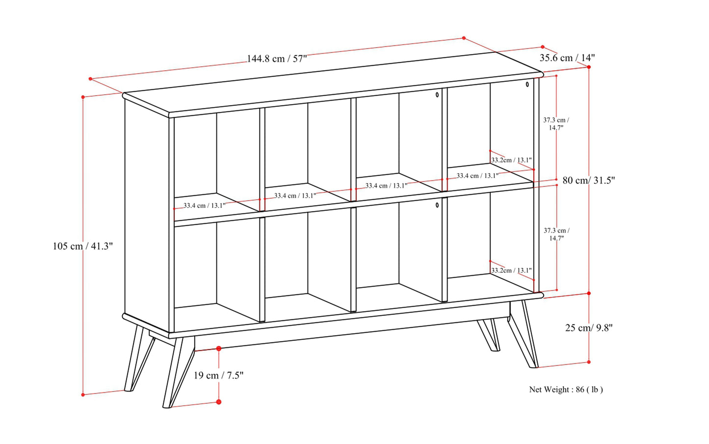 Teak Brown | Draper Mid Century 8 Cube Storage Sofa Table