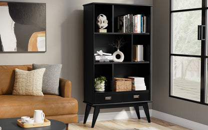 Black | Draper Mid Century 64 x 35 inch Wide Bookcase with Storage