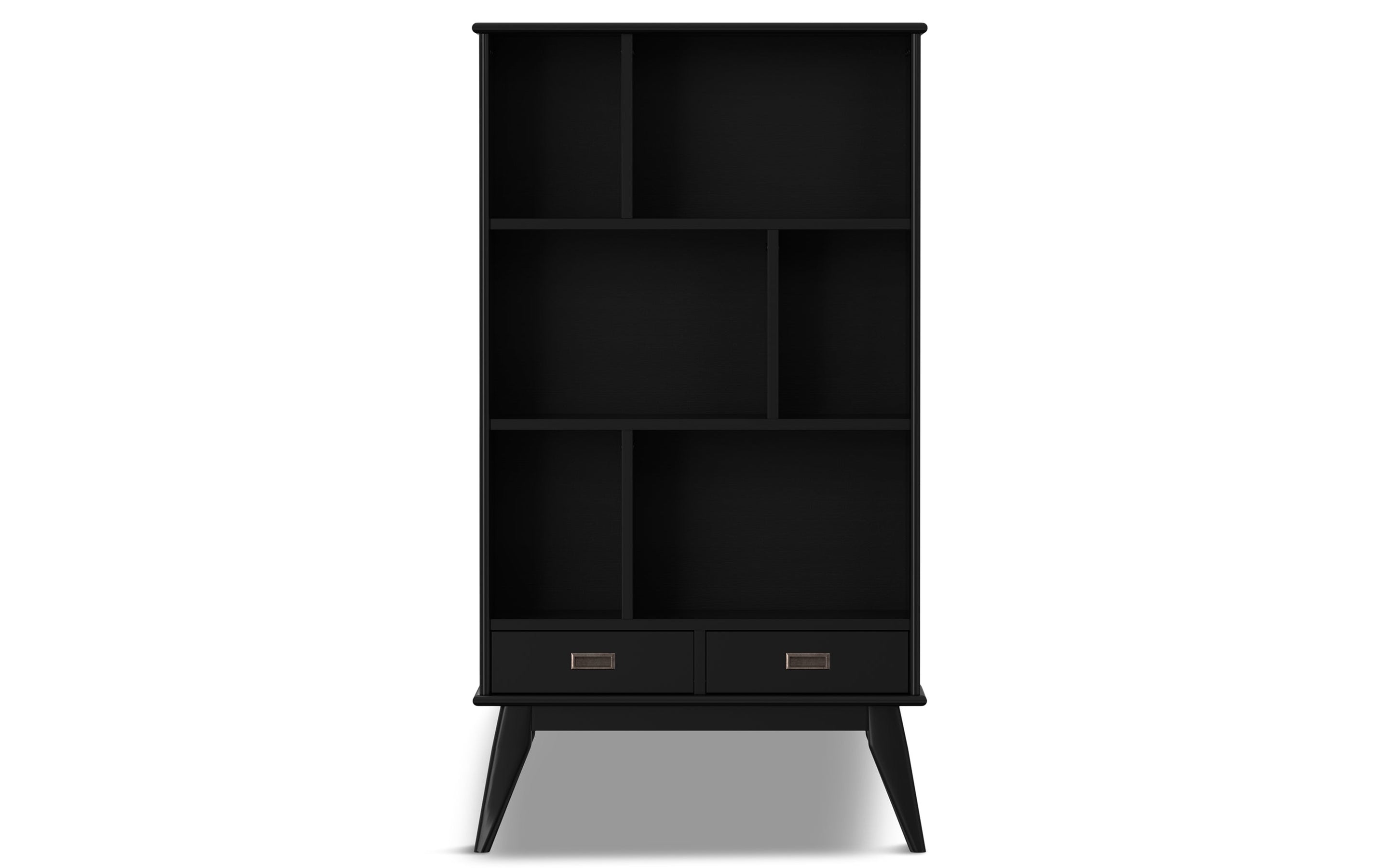 Black | Draper Mid Century 64 x 35 inch Wide Bookcase with Storage