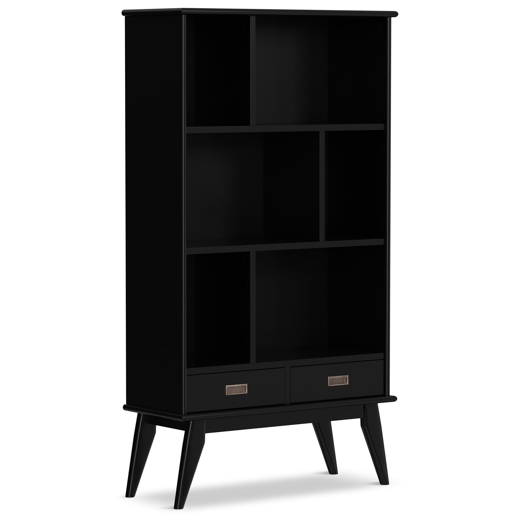 Black | Draper Mid Century 64 x 35 inch Wide Bookcase with Storage