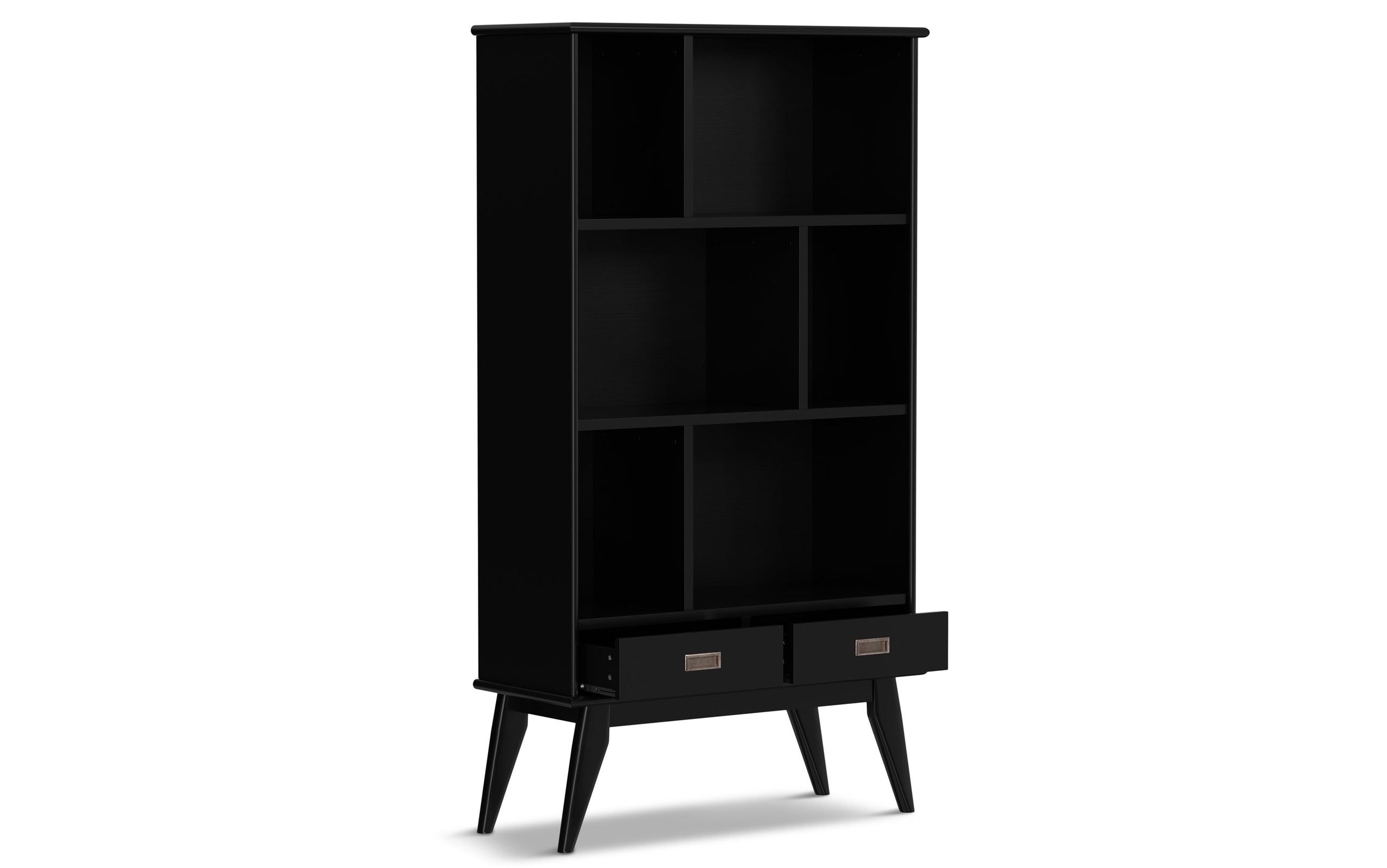 Black | Draper Mid Century 64 x 35 inch Wide Bookcase with Storage