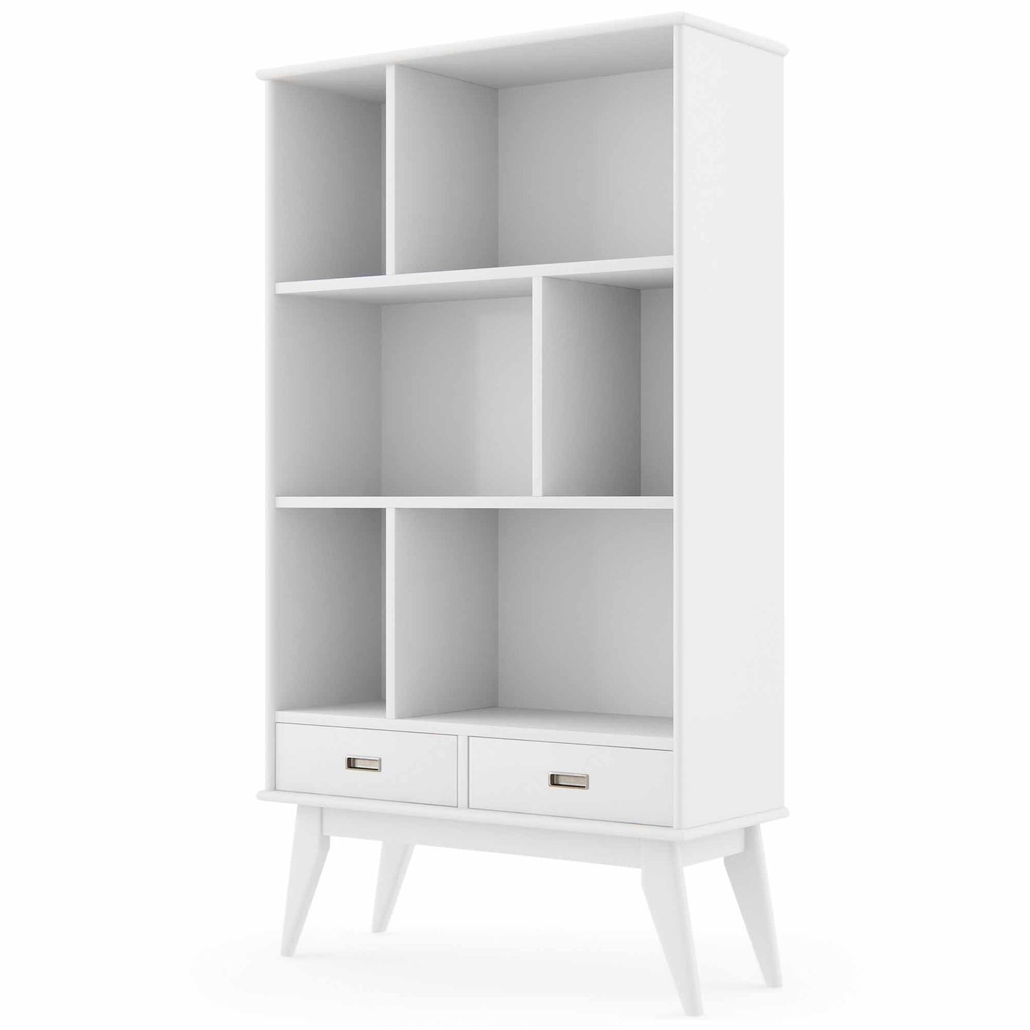 White | Draper Mid Century 64 x 35 inch Wide Bookcase with Storage