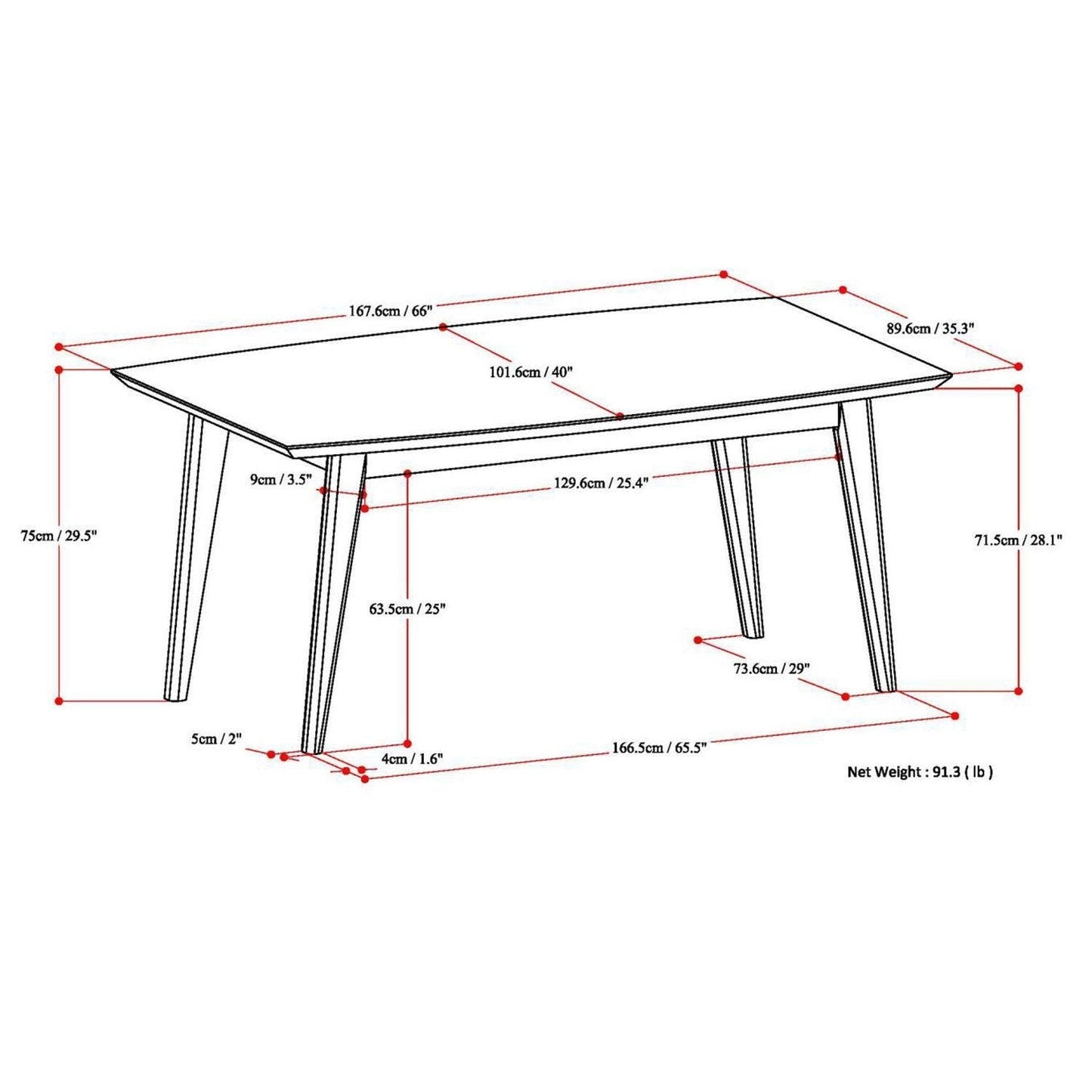 Java Brown Rubberwood | Draper Mid Century Rectangular Dining Table