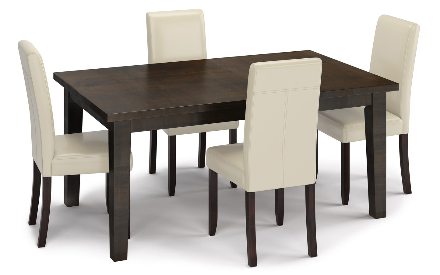 Satin Cream Vegan Leather | Acadian 5 Piece Dining Set