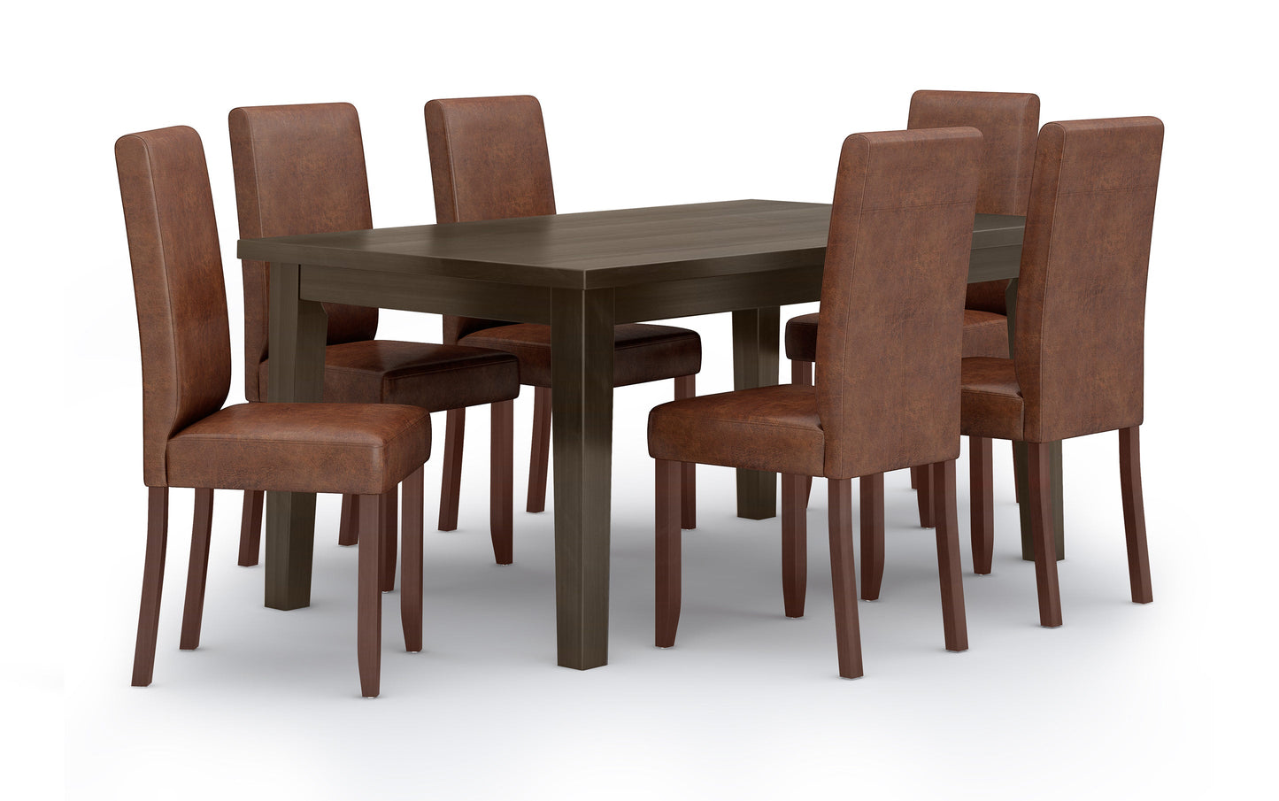 Distressed Saddle Brown Distressed Vegan Leather | Acadian 7 Piece Dining Set