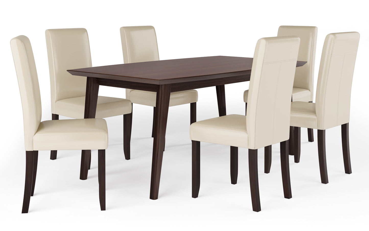 Satin Cream Vegan Leather | Acadian / Draper 7 Piece Dining Set