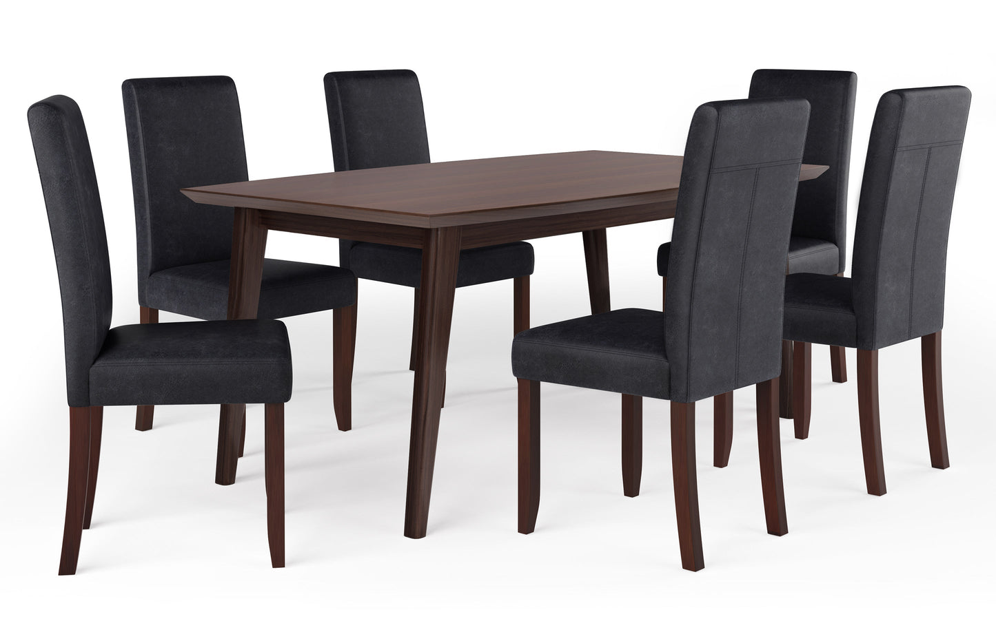 Distressed Black Distressed Vegan Leather | Acadian / Draper 7 Piece Dining Set