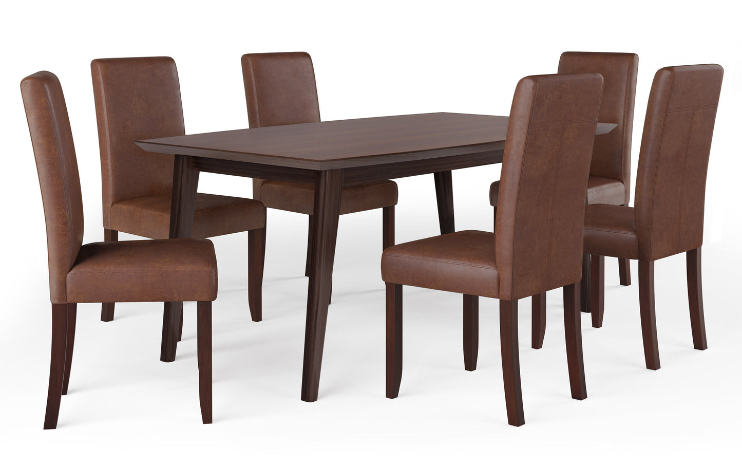 Distressed Saddle Brown Distressed Vegan Leather | Acadian / Draper 7 Piece Dining Set