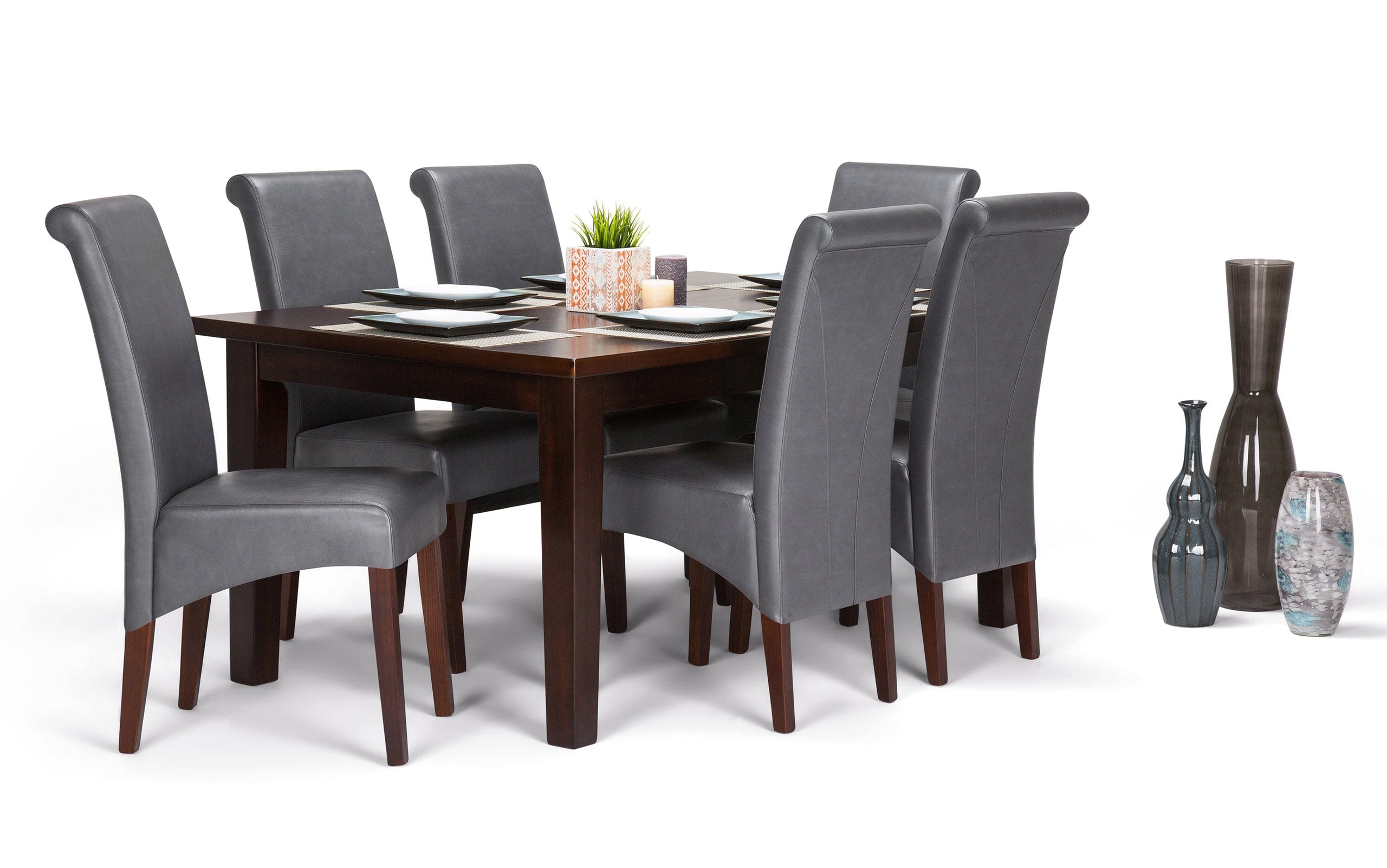 Stone Grey Vegan Leather | Avalon / Eastwood 7 Pc Dining Set