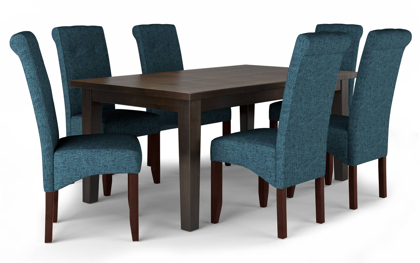 Denim Blue Linen Style Fabric | Cosmopolitan Large 7 piece Dining Set