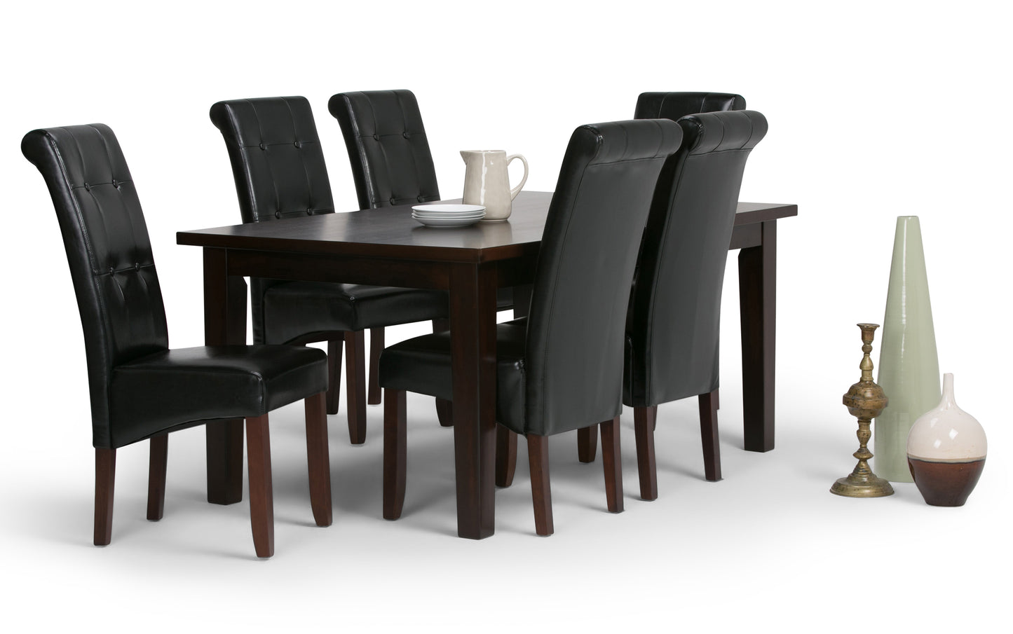 Midnight Black Vegan Leather | Cosmopolitan Large 7 piece Dining Set