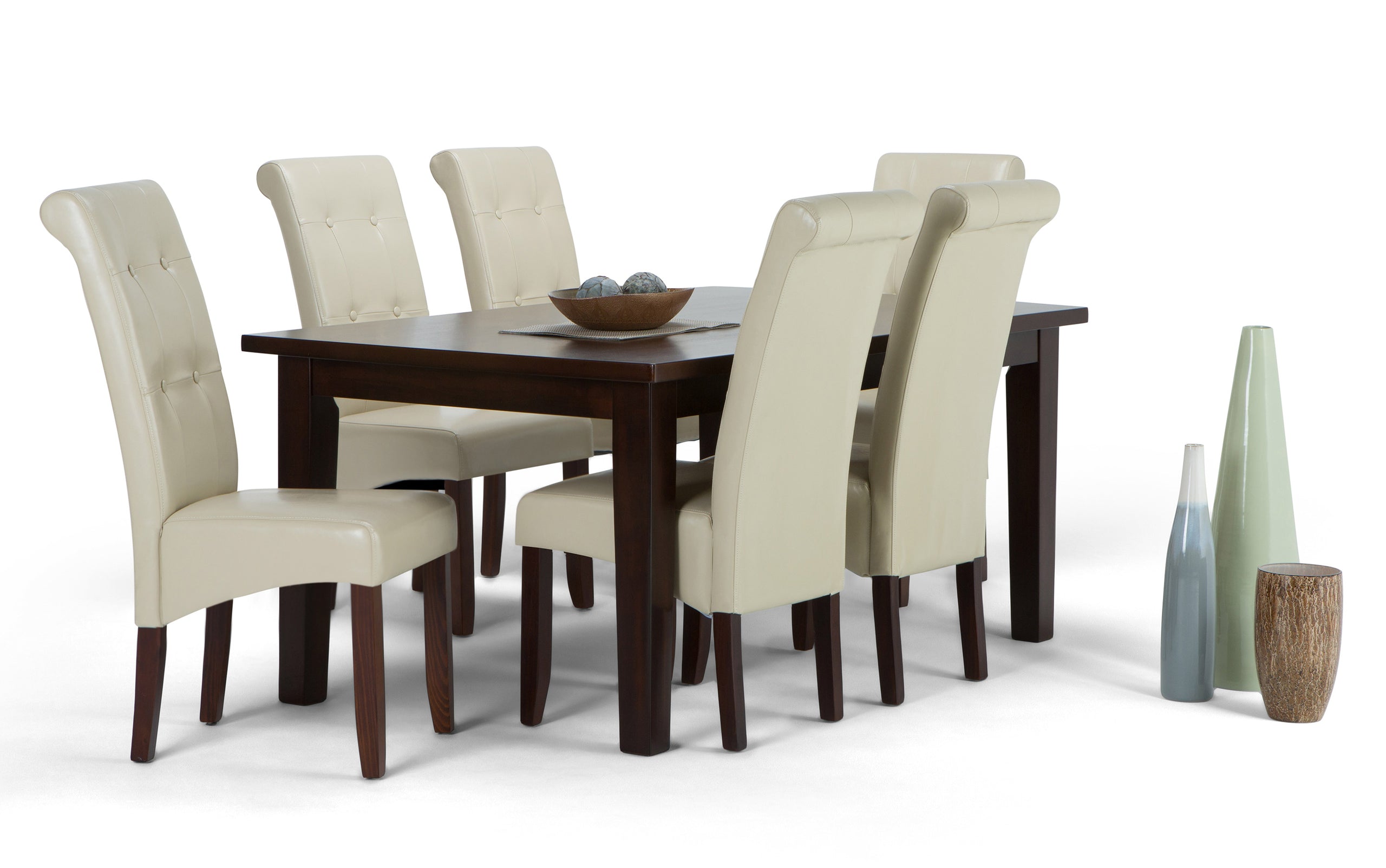 Satin Cream Vegan Leather | Cosmopolitan Large 7 piece Dining Set