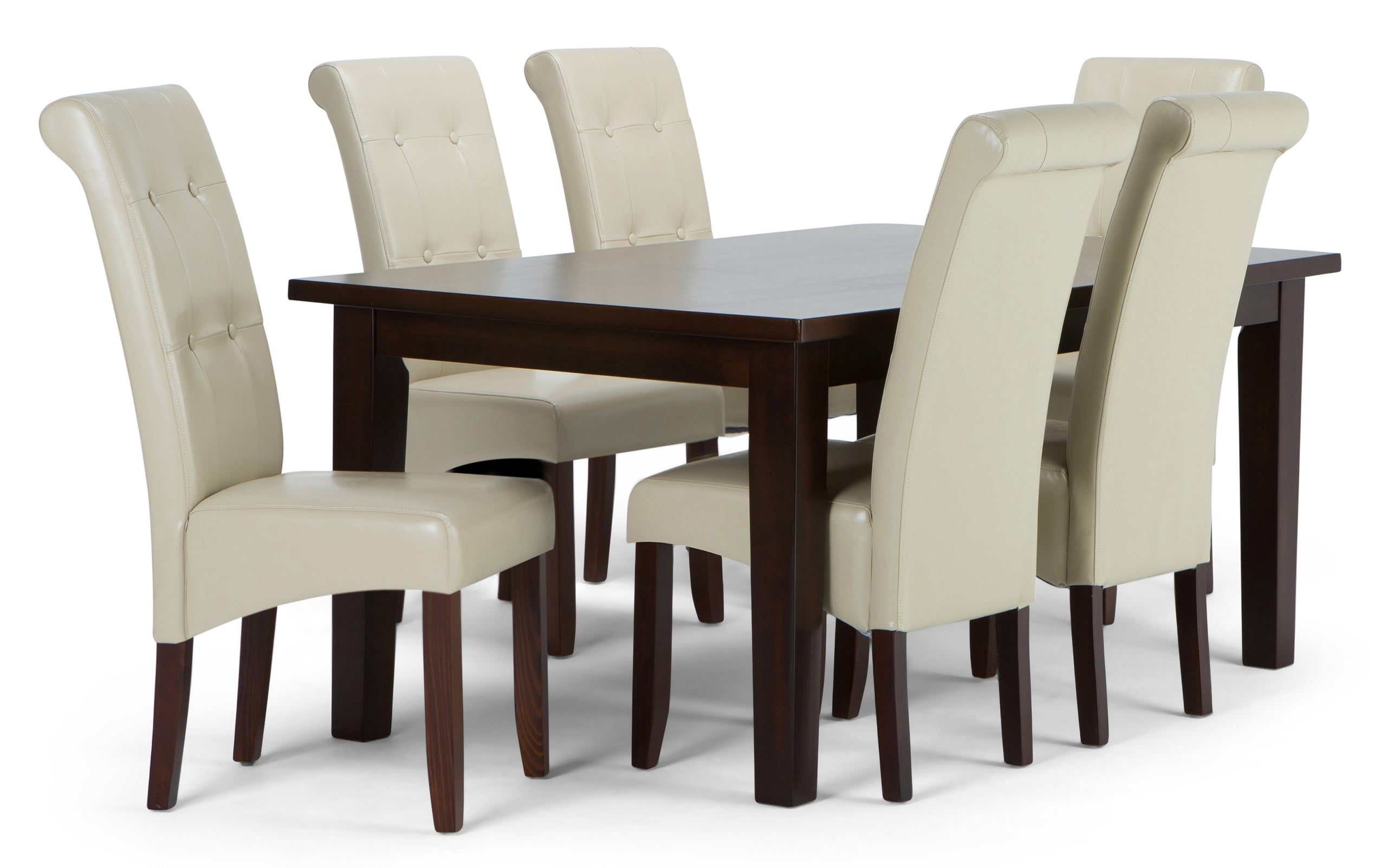 Satin Cream Vegan Leather | Cosmopolitan Large 7 piece Dining Set