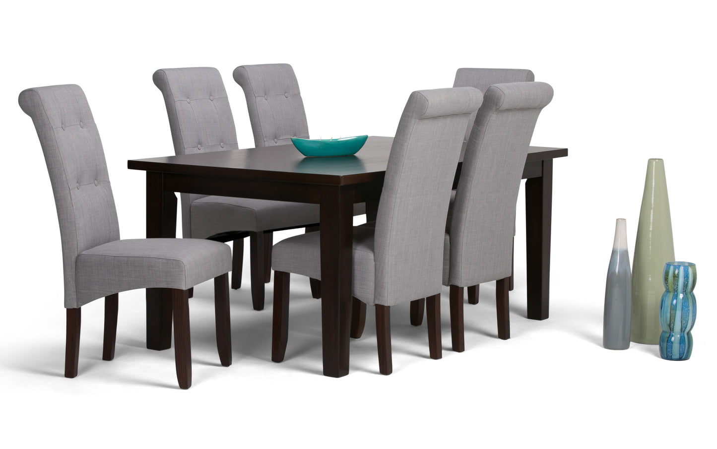 Dove Grey Linen Style Fabric | Cosmopolitan Large 7 piece Dining Set