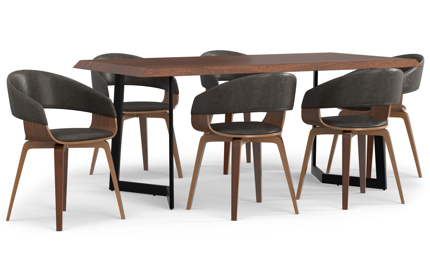 Distressed Brown Vegan Leather | Lowell 7 Piece Dining Set