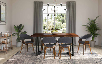 Natural and Charcoal Grey Linen Style Fabric | Lowell 7 Piece Dining Set