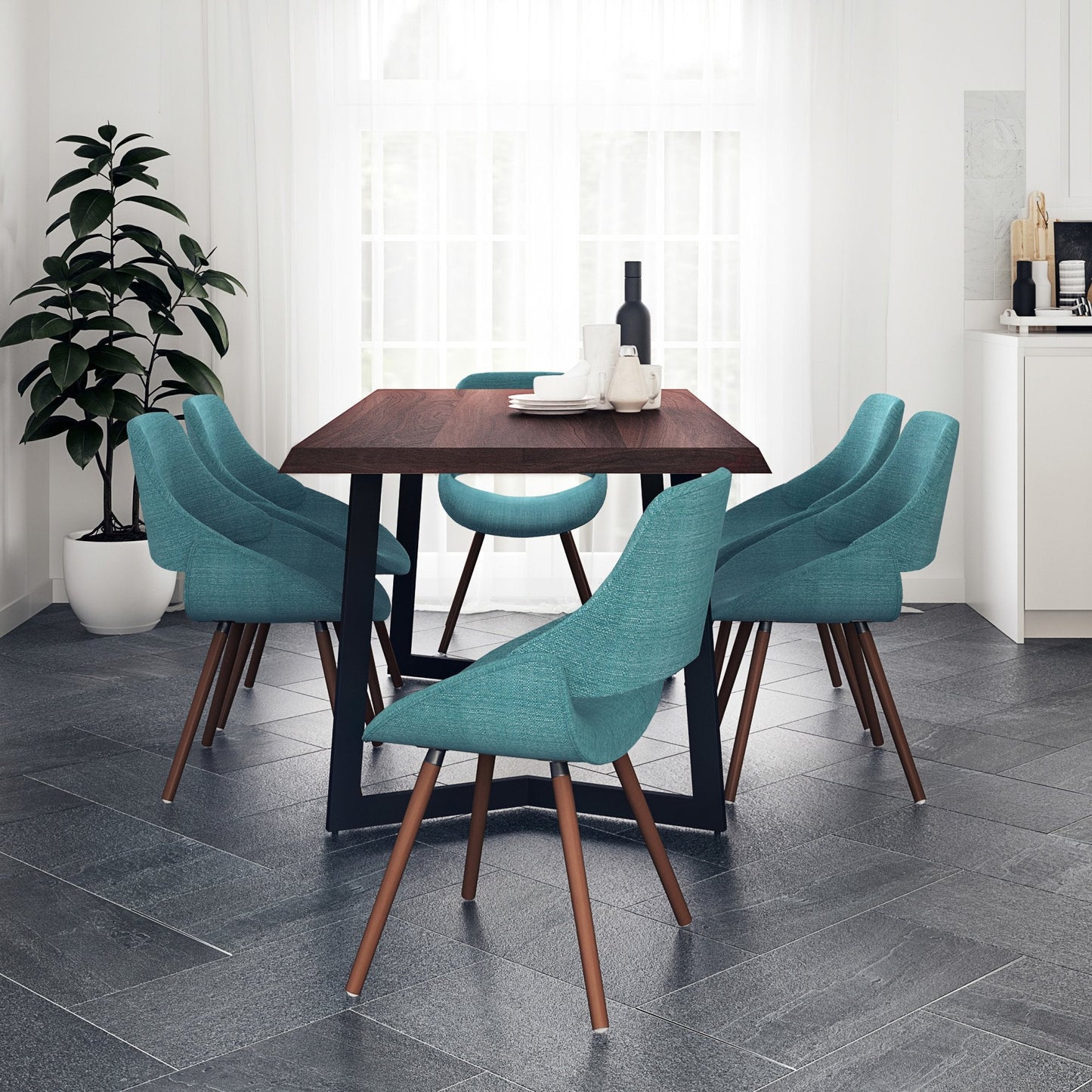 Turquoise Blue | Malden / Watkins 7 Pc Dining Set