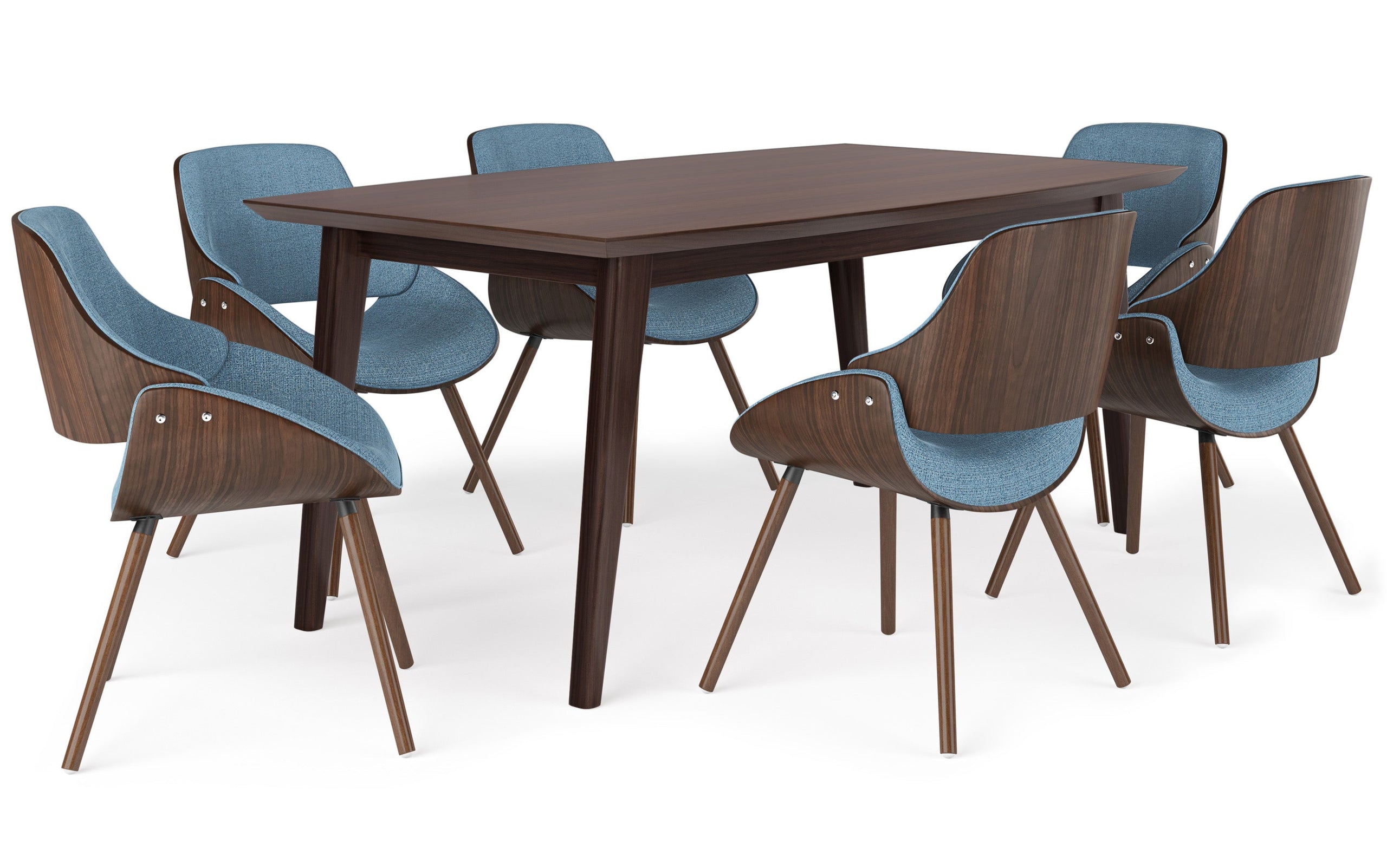 Denim Blue With Woodback | Malden V 7 Piece Dining Set