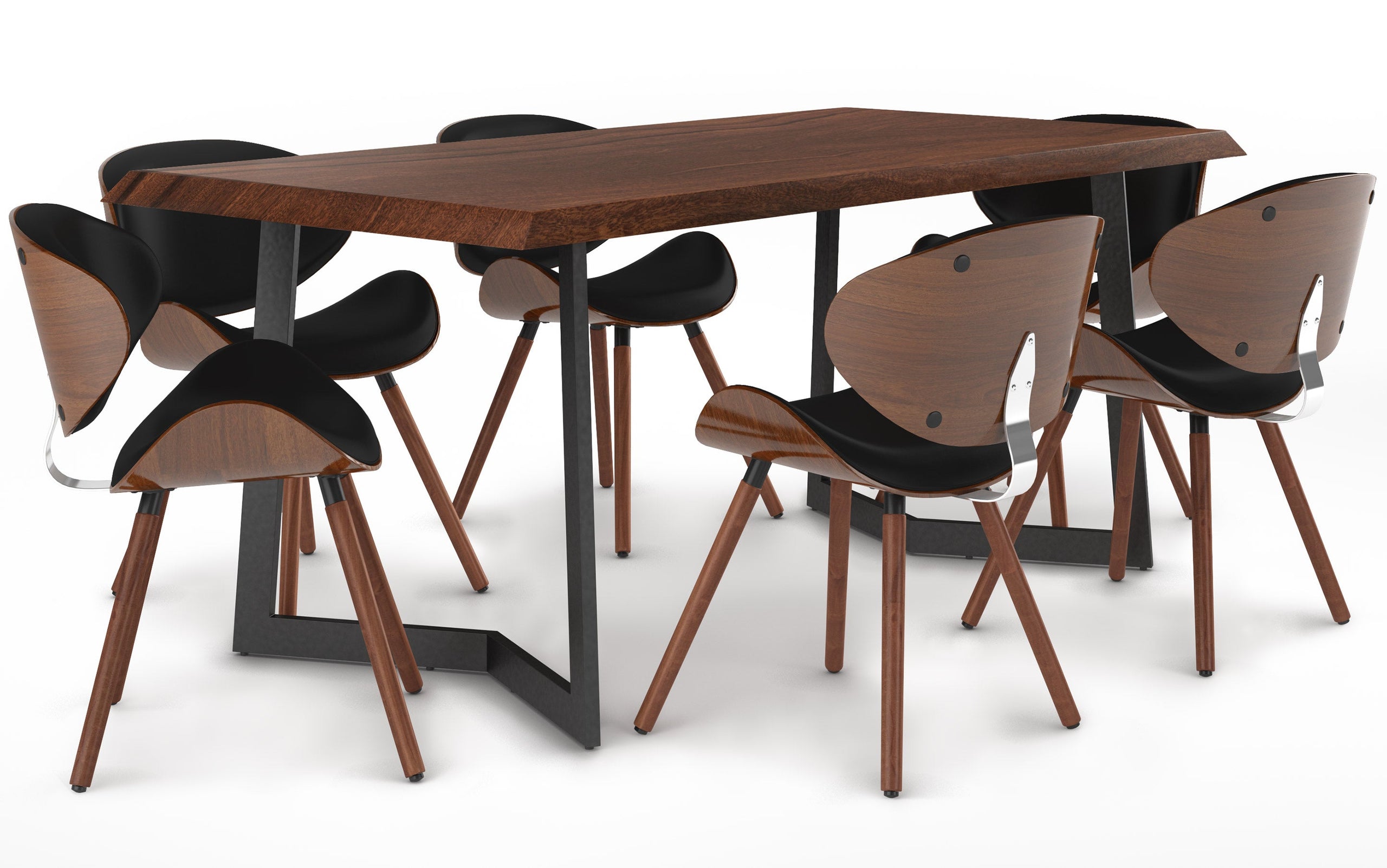 Black Vegan Leather | Marana / Watkins 7 Piece Dining Set