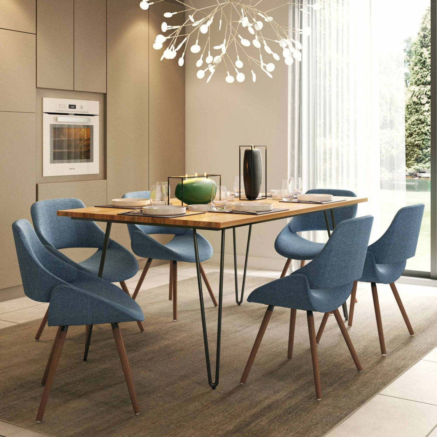 Denim Blue Woven Fabric | Malden IV 7 Piece Dining Set