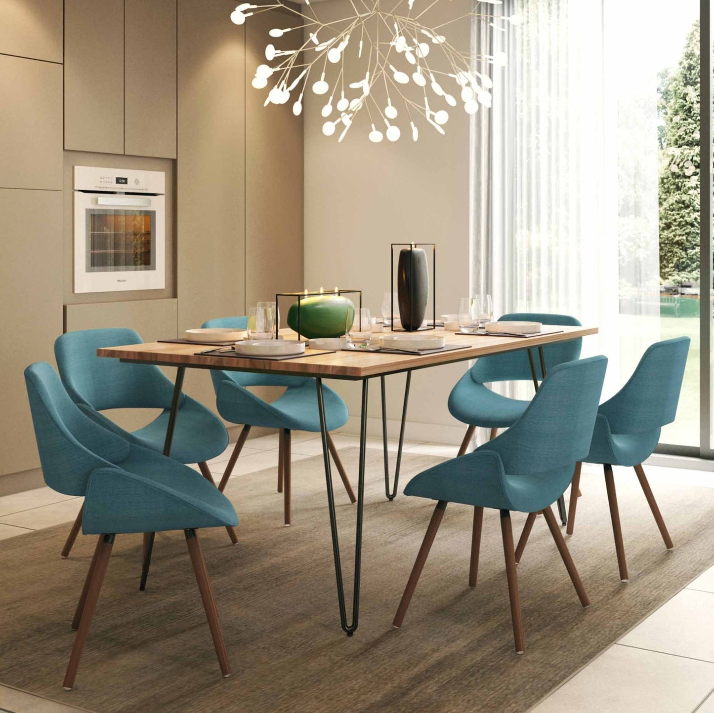 Turquoise Blue Woven Fabric | Malden IV 7 Piece Dining Set