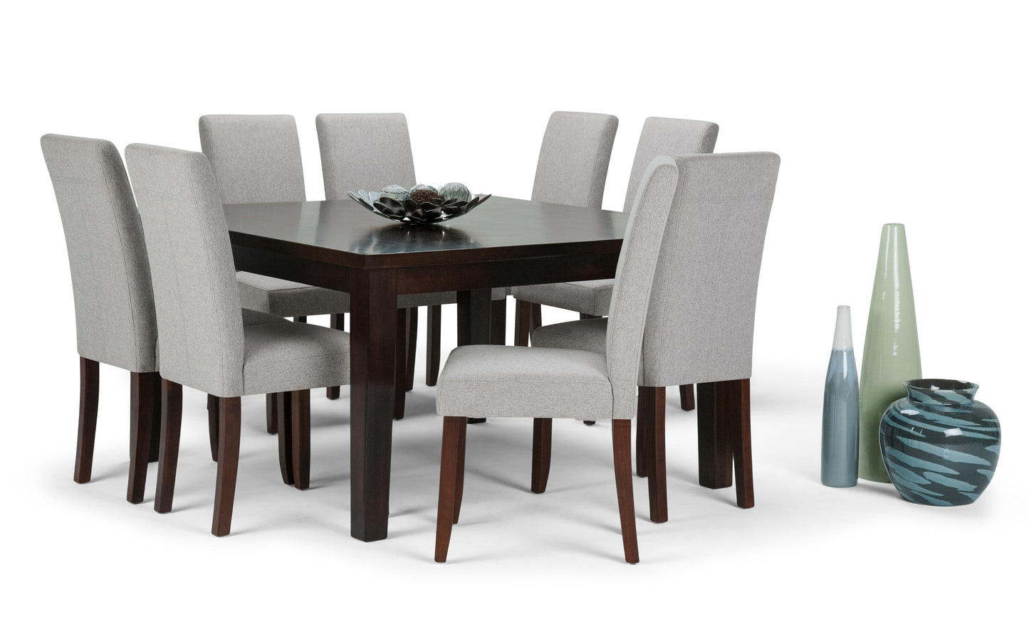 Cloud Grey Linen Style Fabric | Acadian 9 Piece Dining Set