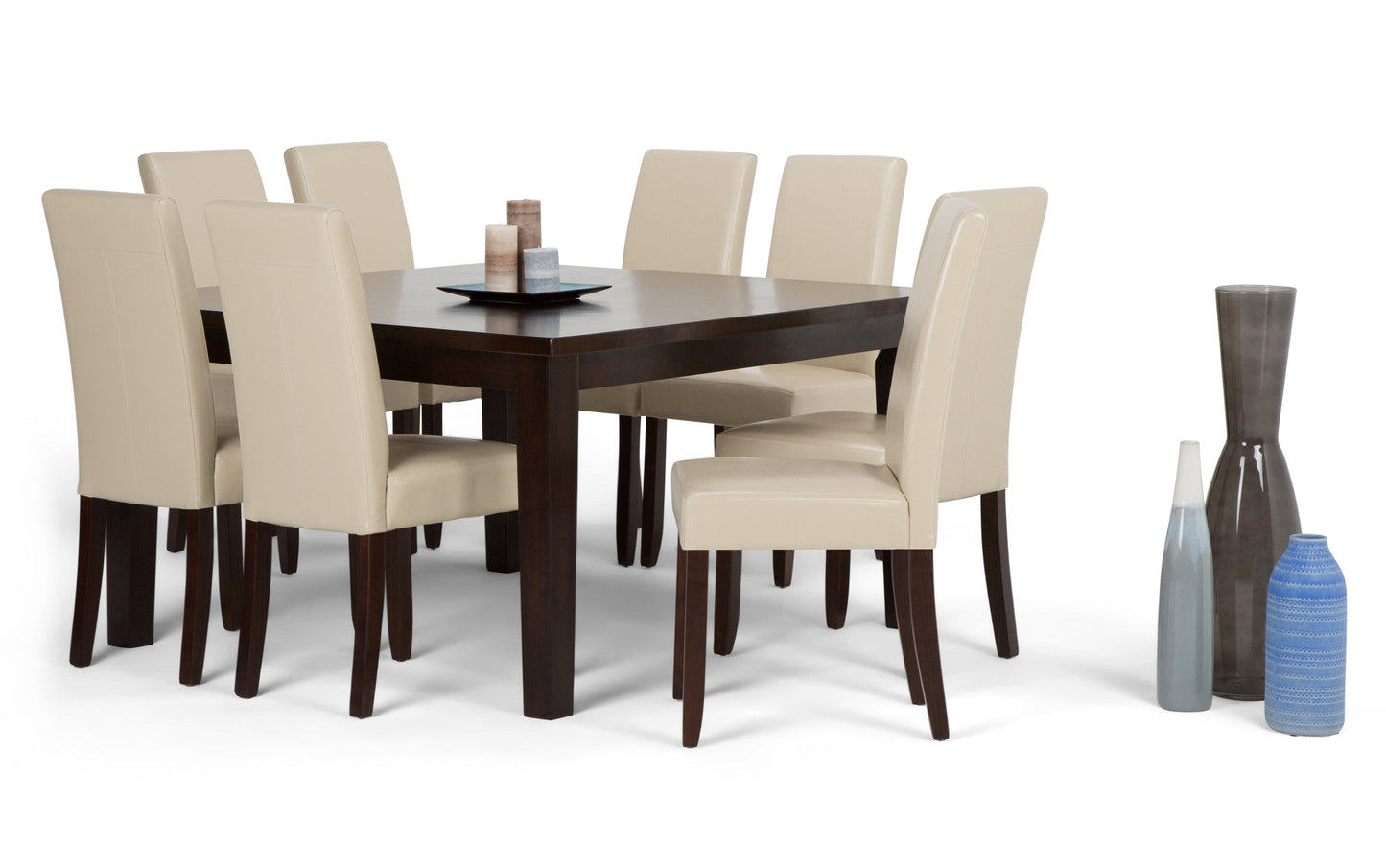 Satin Cream Vegan Leather | Acadian 9 Piece Dining Set