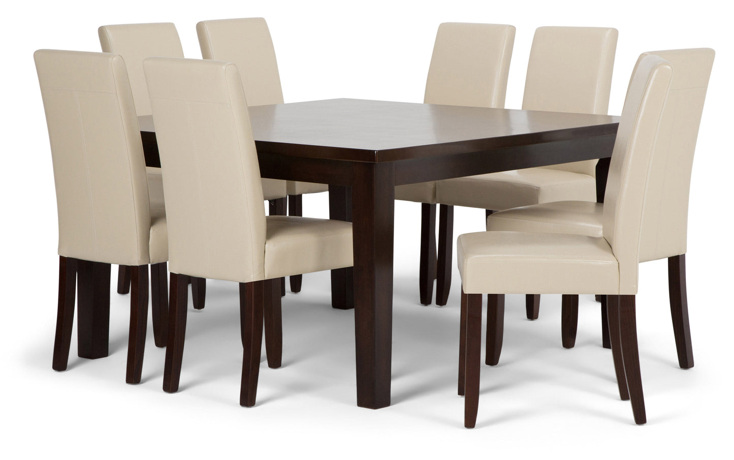 Satin Cream Vegan Leather | Acadian 9 Piece Dining Set