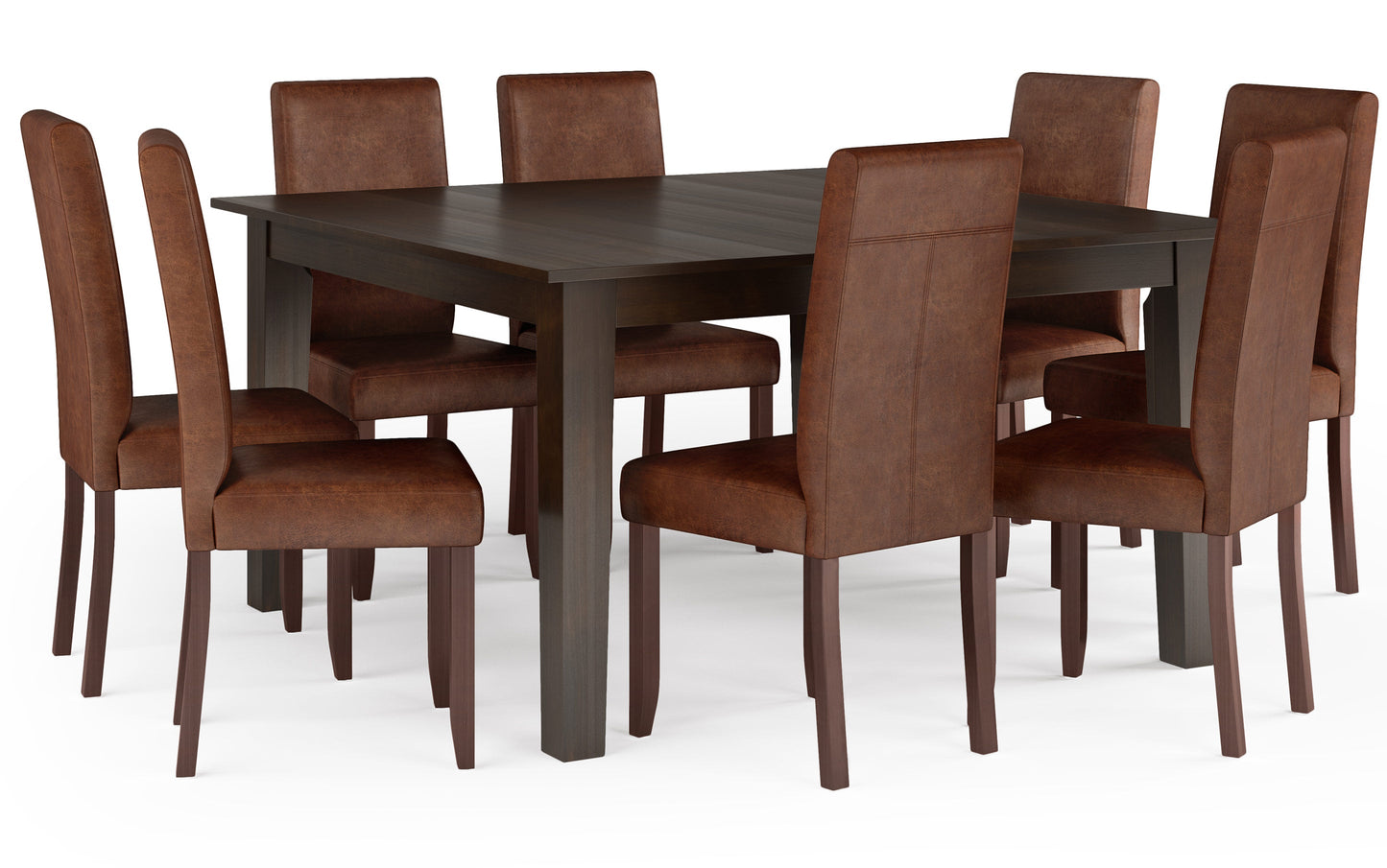 Distressed Saddle Brown Distressed Vegan Leather | Acadian 9 Piece Dining Set