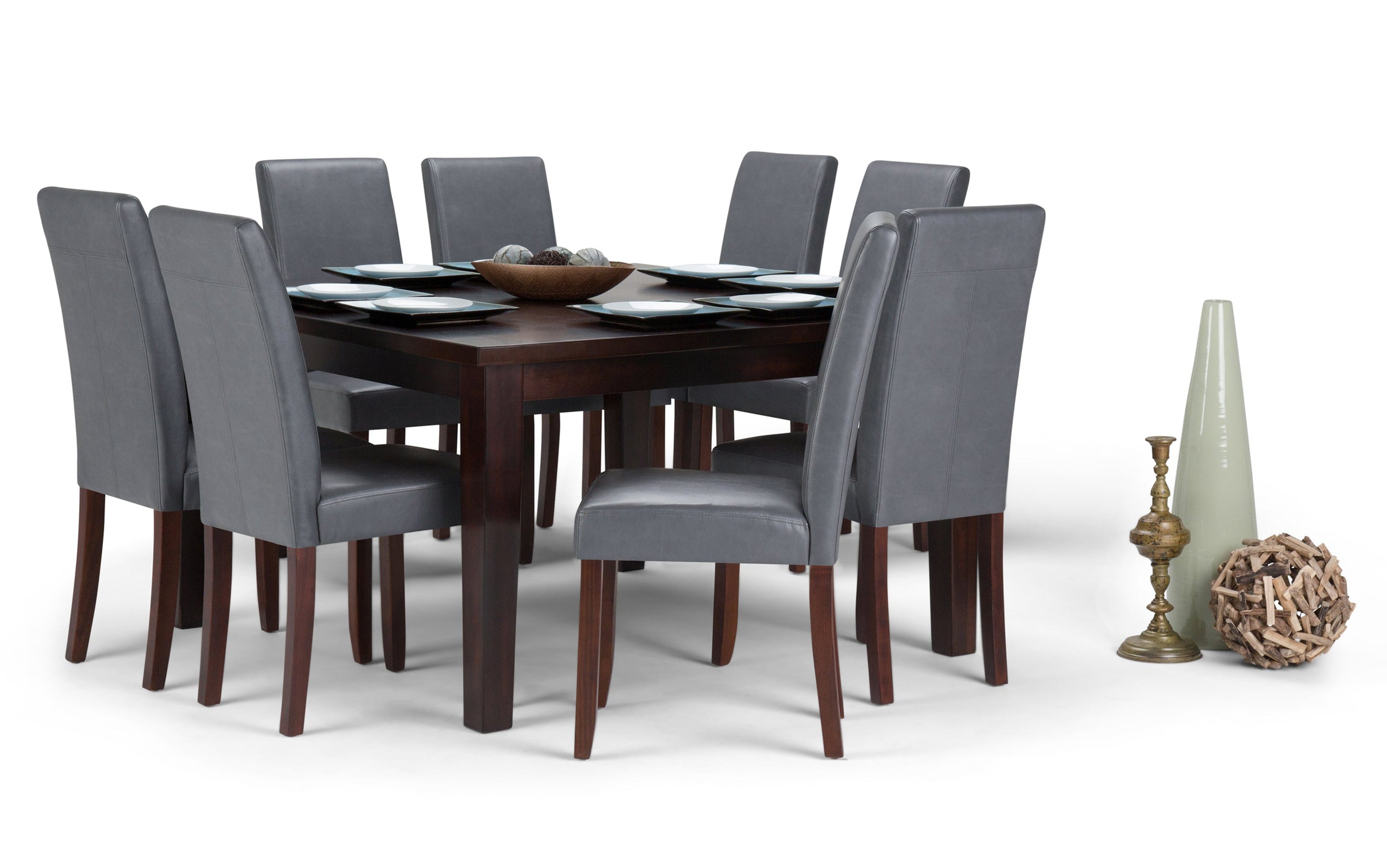 Stone Grey Vegan Leather | Acadian 9 Piece Dining Set