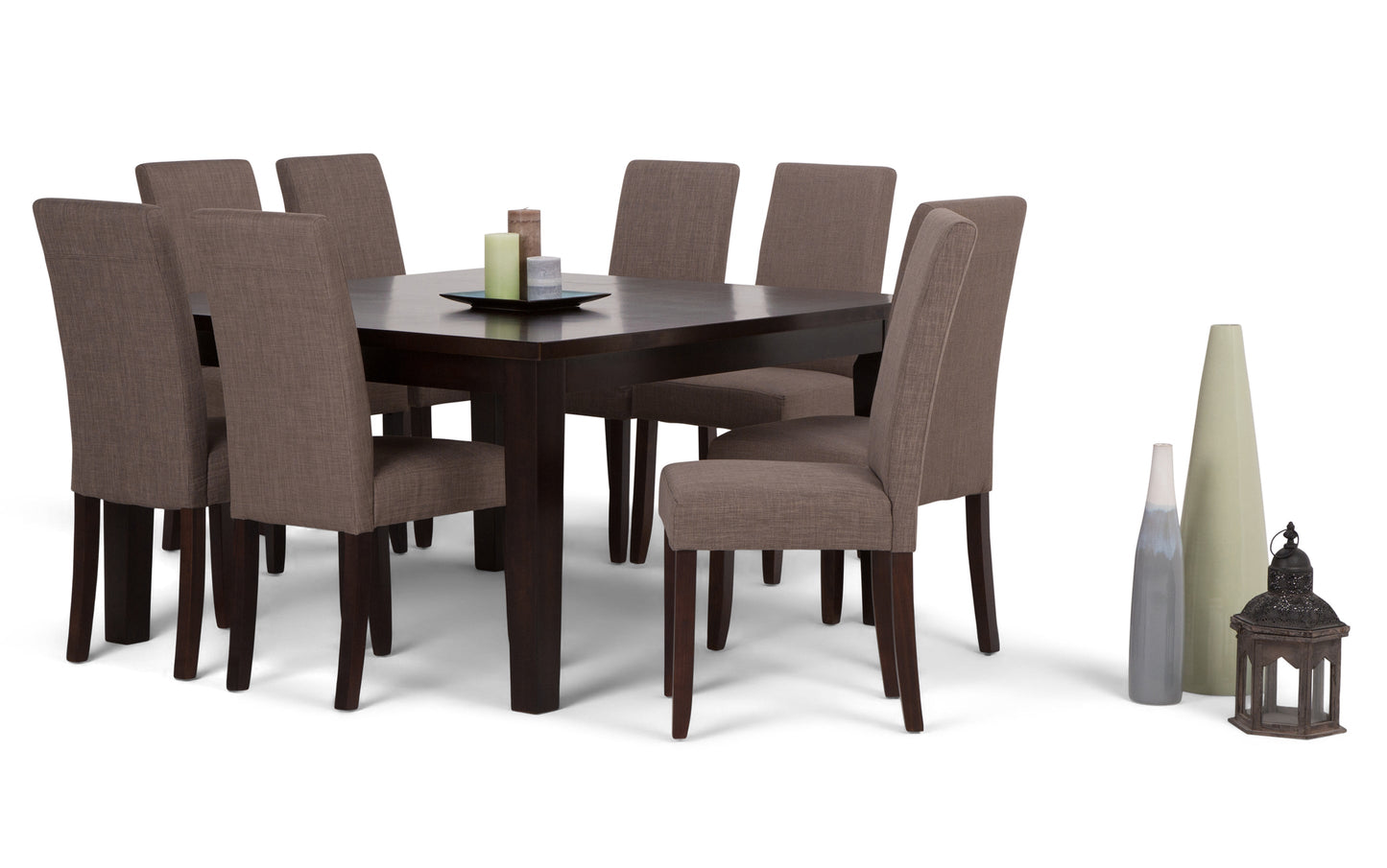 Light Mocha Linen Style Fabric | Acadian 9 Piece Dining Set