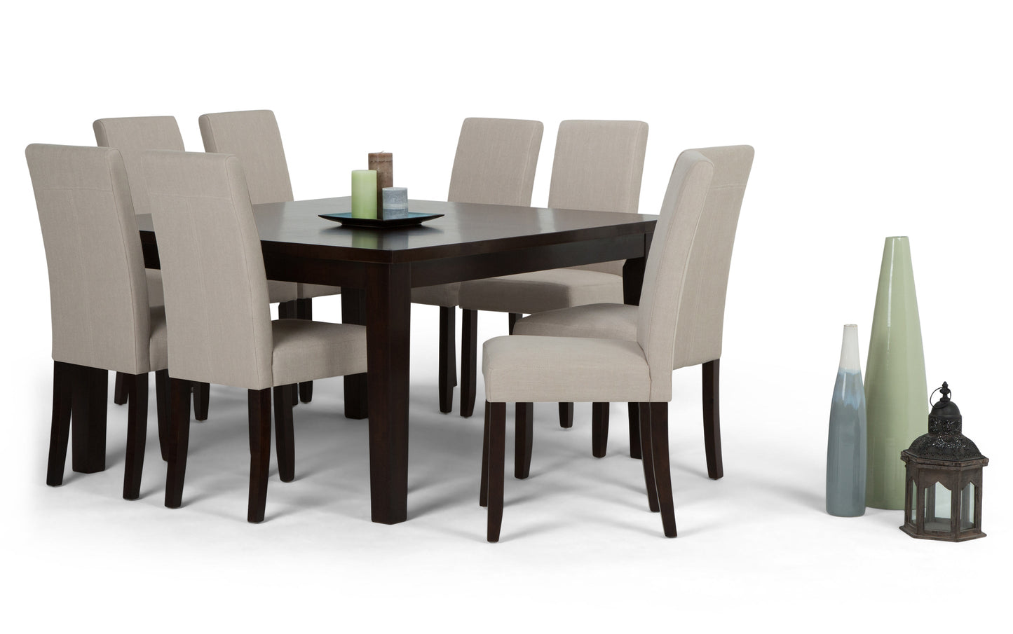 Light Beige Linen Style Fabric | Acadian 9 Piece Dining Set