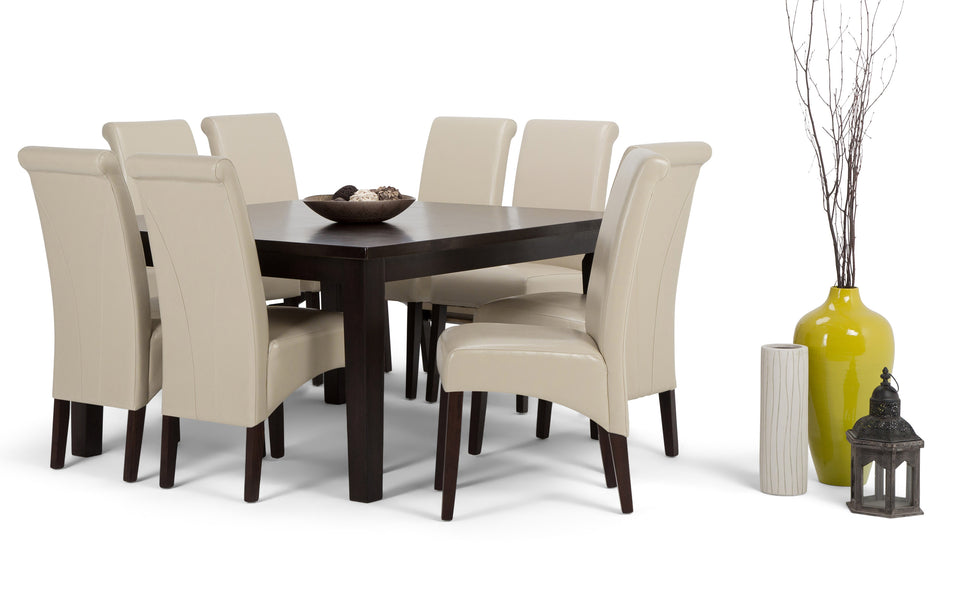 Satin Cream Linen Style Fabric | Avalon Large 9 piece Dining Set