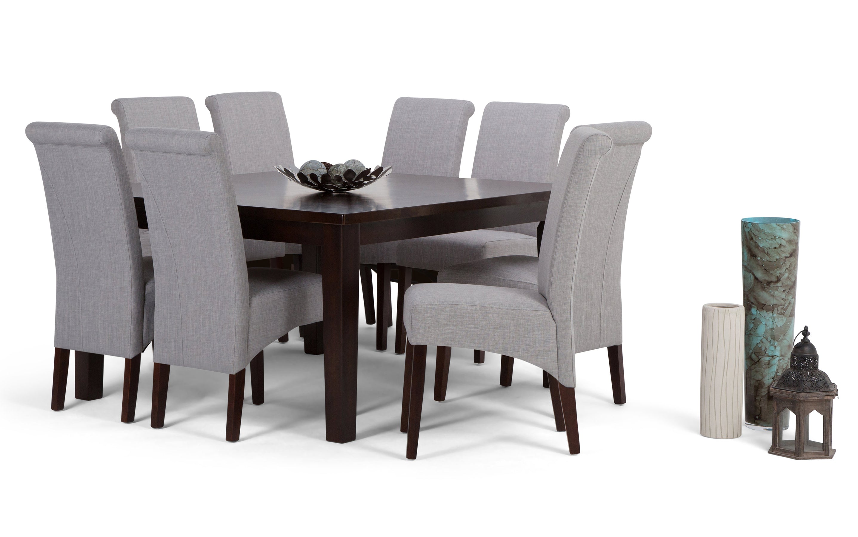 Dove Grey Linen Style Fabric | Avalon Large 9 piece Dining Set