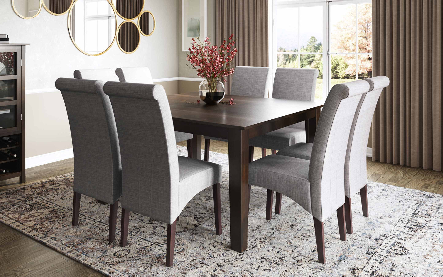 Dove Grey Linen Style Fabric | Avalon Large 9 piece Dining Set