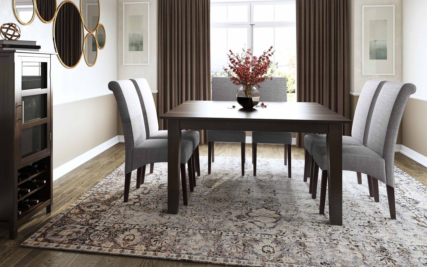 Dove Grey Linen Style Fabric | Avalon Large 9 piece Dining Set