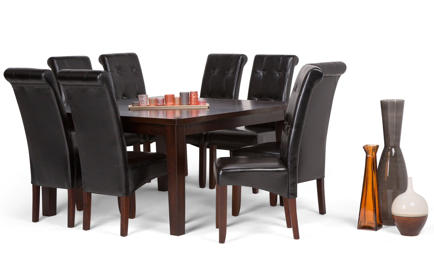 Midnight Black Vegan Leather | Cosmopolitan Large 9 piece Dining Set