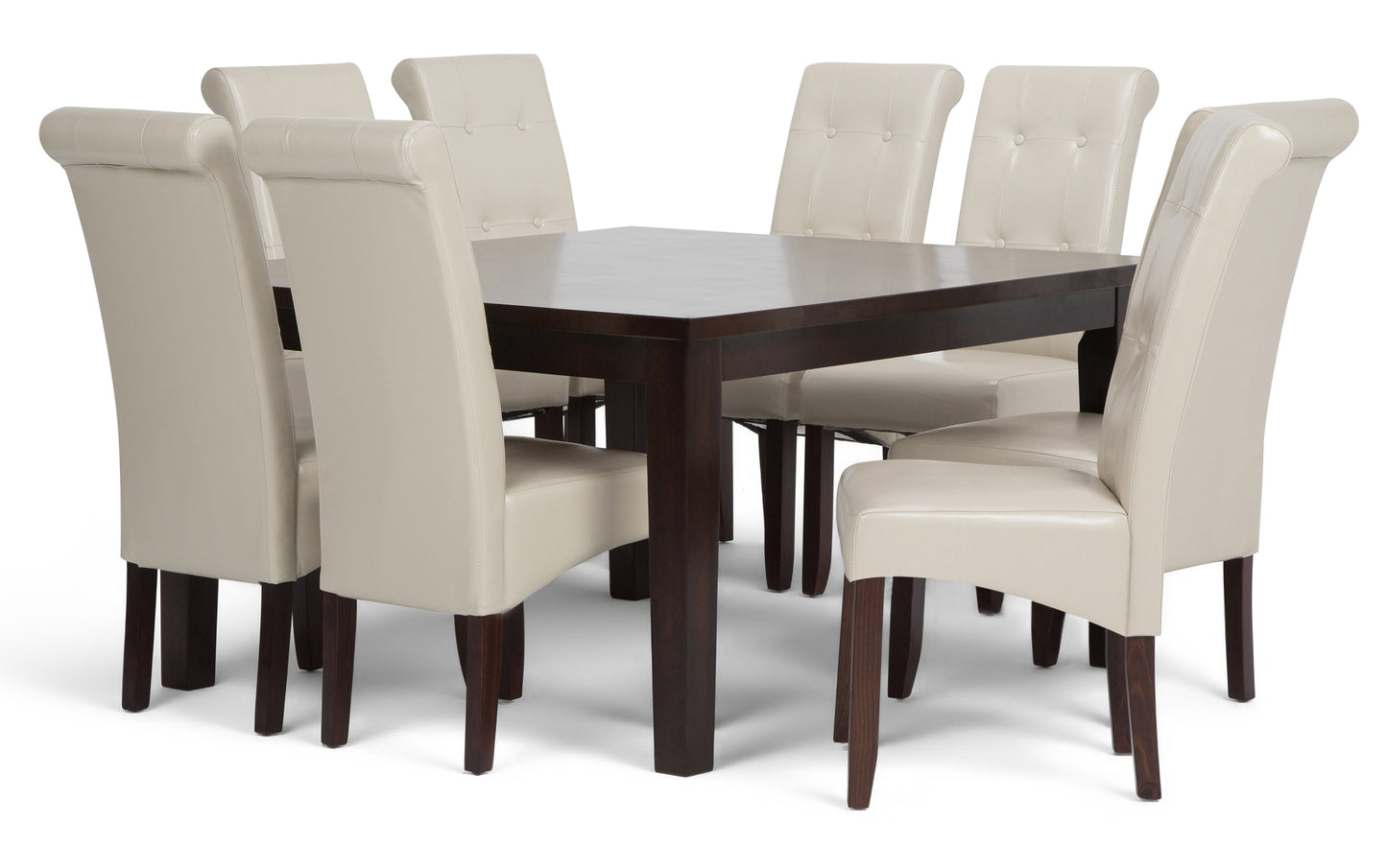 Satin Cream Vegan Leather | Cosmopolitan Large 9 piece Dining Set