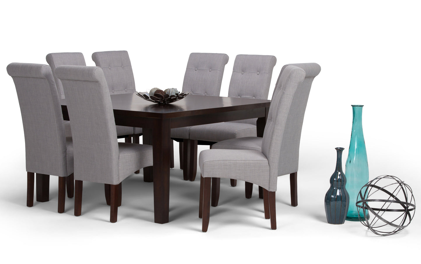 Dove Grey Linen Style Fabric | Cosmopolitan Large 9 piece Dining Set