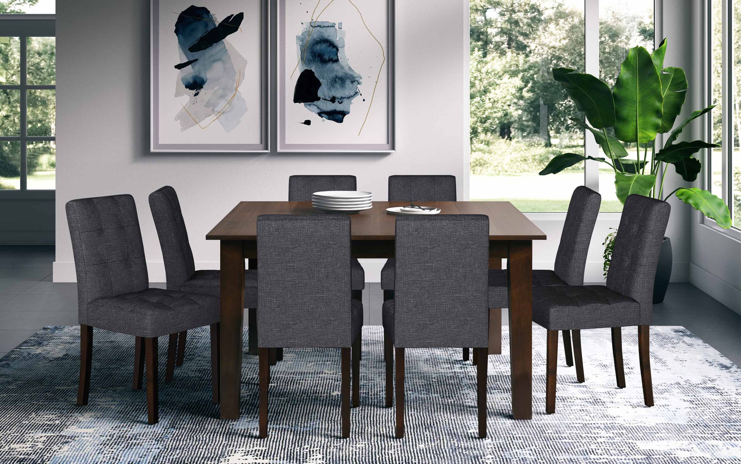 Slate Grey Linen Style Fabric | Andover 9 Piece Dining Set