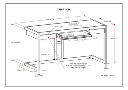 Distressed Charcoal Brown | Erina Desk