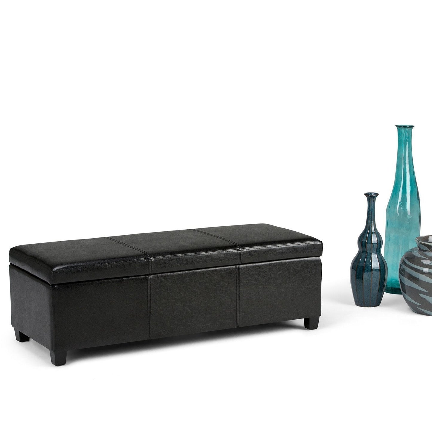 Midnight Black Vegan Leather | Avalon Vegan Leather Storage Ottoman