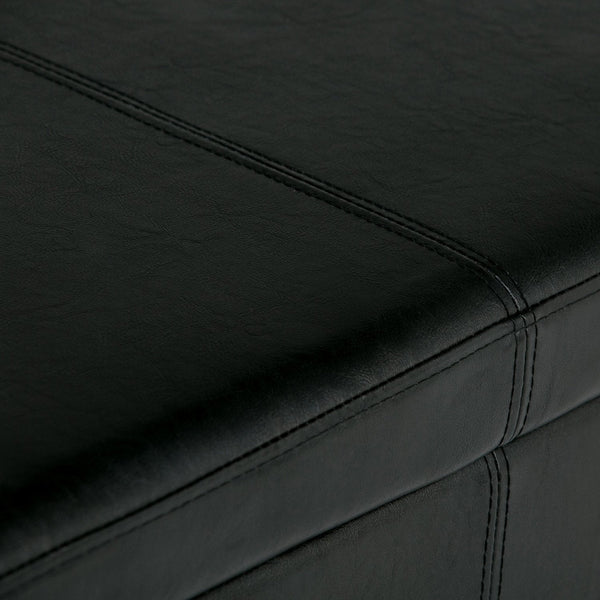 Midnight Black Vegan Leather | Avalon Vegan Leather Storage Ottoman