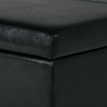 Midnight Black Vegan Leather | Avalon Vegan Leather Storage Ottoman